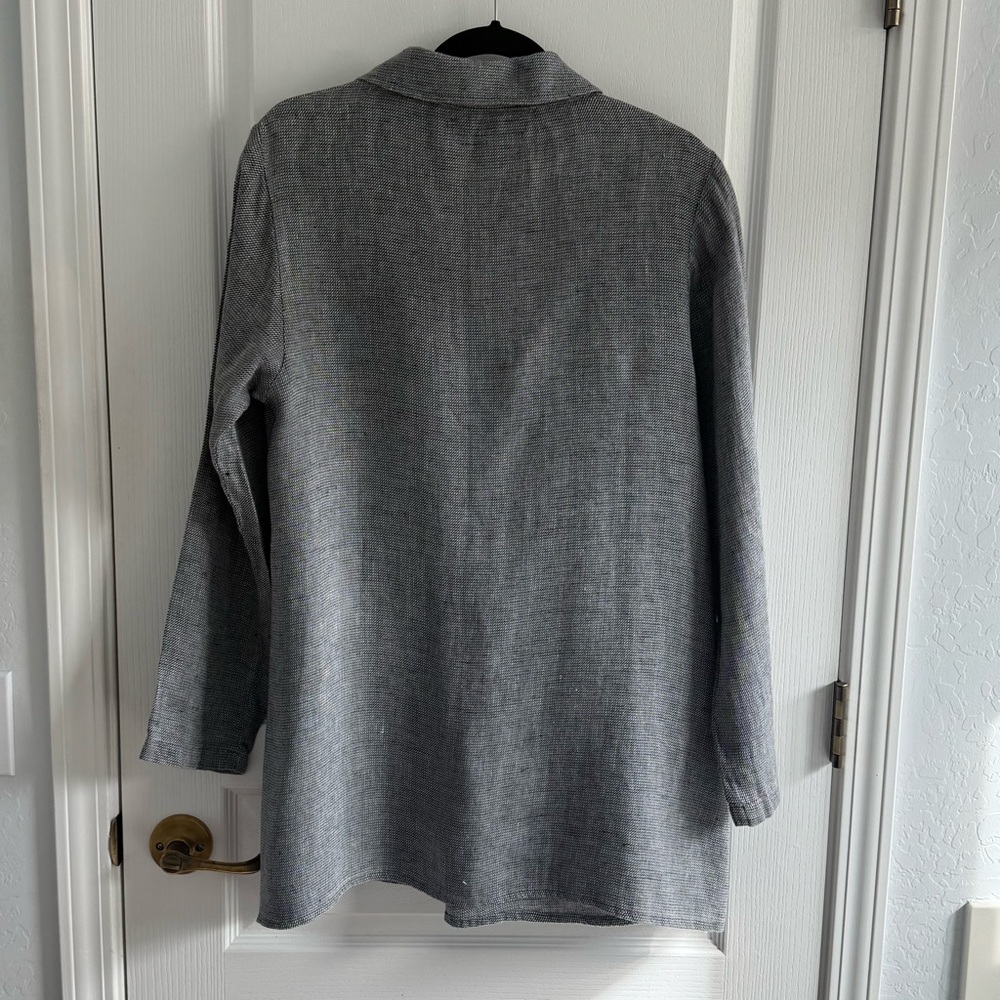Flax Tunic Top 100% Linen Black and White Houndstooth A-line Hem Size S - Picture 6 of 13